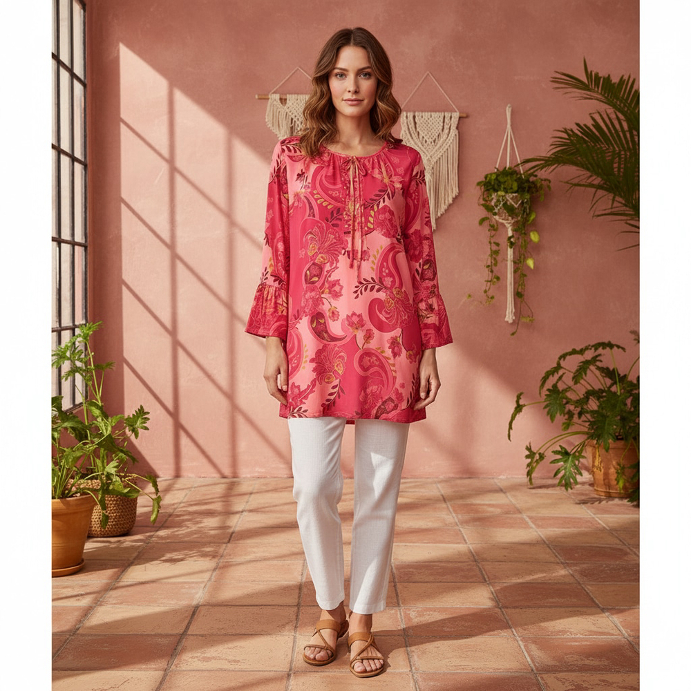 JM Collection Glamorous Vines Embellished Tunic with Ruffle Sleeves Size L NWT - Picture 8 of 8